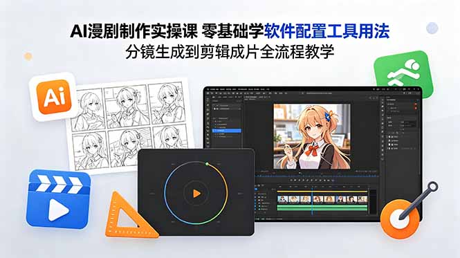 AI漫剧制作实操课 零基础学软件配置工具用法 分镜生成到剪辑成片全流程教学-代码㊙️阁