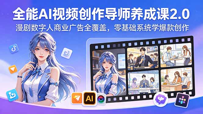 全能AI视频创作导师养成课2.0，漫剧数字人商业广告全覆盖，零基础系统学爆款创作-代码㊙️阁