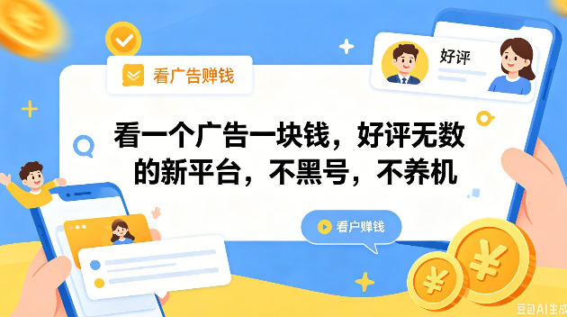 看一个广告一块钱，好评无数的新平台，不黑号，不养机，一撸几十块钱还是不错的【揭秘】-代码㊙️阁
