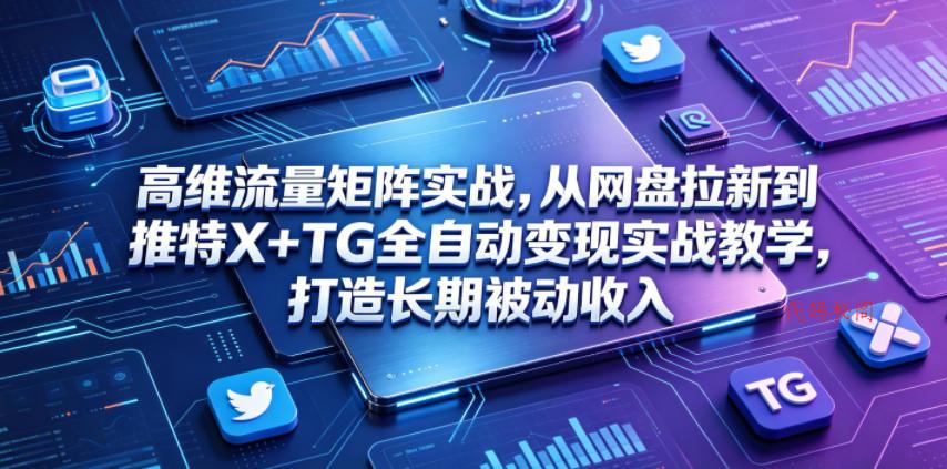 高维流量矩阵实战，从网盘拉新到推特X+TG全自动变现实战教学，打造长期被动收入