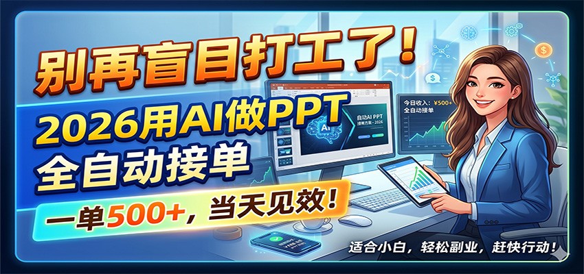 别再盲目打工了！2026用AI做PPT全自动接单，一单5张+，当天见效！-代码㊙️阁