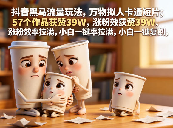 抖音黑马流量玩法，万物拟人卡通短片，57个作品获赞39W，涨粉效率拉满，小白一键复刻，保姆级拆解-代码㊙️阁