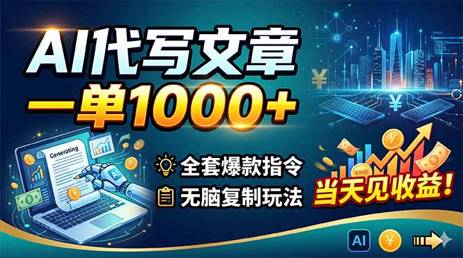 AI代写文章，一单1000+，全套爆款指令+无脑复制玩法，当天见收益！-代码㊙️阁