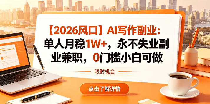【2026风口】AI写作副业：单人月稳1W+，永不失业副业兼职，0门槛小白可做【揭秘】-代码㊙️阁