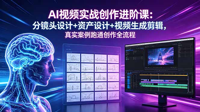 AI视频实战创作进阶课：分镜头设计+资产设计+视频生成剪辑，真实案例跑通创作全流程-代码㊙️阁
