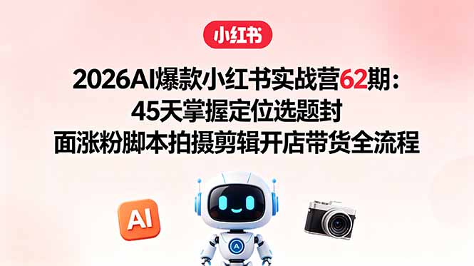 2026AI爆款小红书实战营62期：45天掌握定位选题封面涨粉脚本拍摄剪辑开店带货全流程-代码㊙️阁