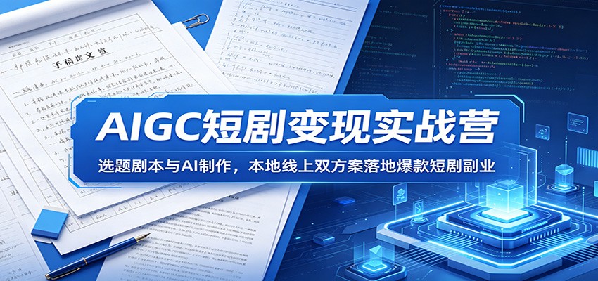 AIGC短剧变现实战营：选题剧本与AI制作，本地线上双方案落地爆款短剧副业-代码㊙️阁
