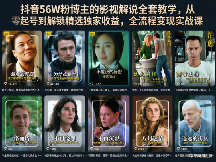 抖音56W粉博主的影视解说全套教学，从零起号到解锁精选独家收益，全流程变现实战课-代码㊙️阁