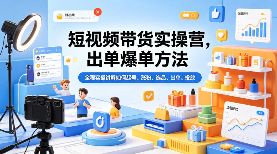 短视频带货实操营，出单爆单方法，全程实操讲解如何起号、涨粉、选品、出单、投放(更新0515)-代码㊙️阁