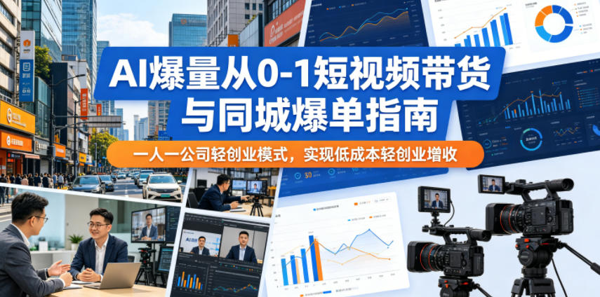AI爆量从0-1短视频带货与同城爆单指南，一人一公司轻创业模式，实现低成本轻创业增收-代码㊙️阁