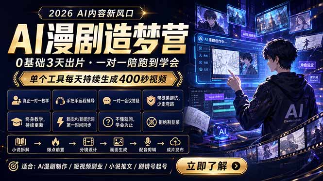 AI漫剧造梦营：0基础3天出片，单个工具每天持续生成400秒视频-代码㊙️阁