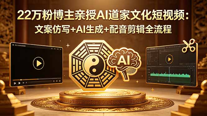 22万粉博主亲授AI道家文化短视频：文案仿写+AI生成+配音剪辑全流程-代码㊙️阁