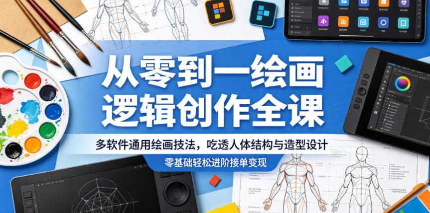 从零到一绘画逻辑创作全课，多软件通用绘画技法，吃透人体结构与造型设计，零基础轻松进阶接单变现-代码㊙️阁
