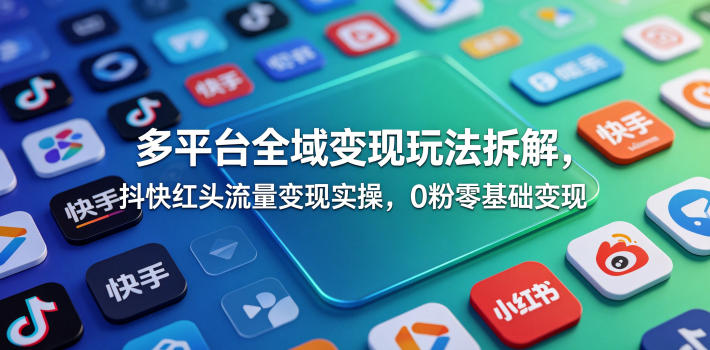 多平台全域变现玩法拆解，抖快红头流量变现实操，0粉零基础变现-代码㊙️阁
