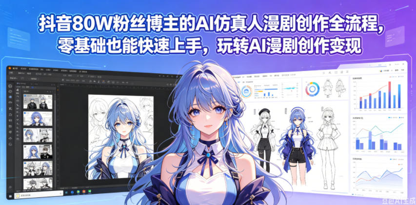 抖音80W粉丝博主的AI仿真人漫剧创作全流程，零基础也能快速上手，玩转AI漫剧创作变现-代码㊙️阁