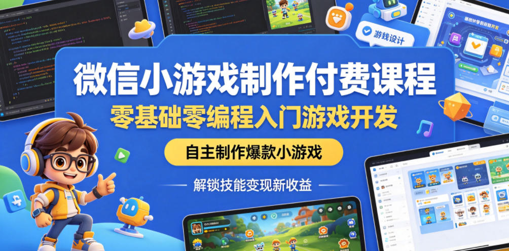 微信小游戏制作付费课程，零基础零编程入门游戏开发，自主制作爆款小游戏，解锁技能变现新收益-代码㊙️阁