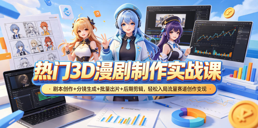 热门3D漫剧制作实战课，剧本创作+分镜生成+批量出片+后期剪辑，轻松入局流量赛道创作变现-代码㊙️阁