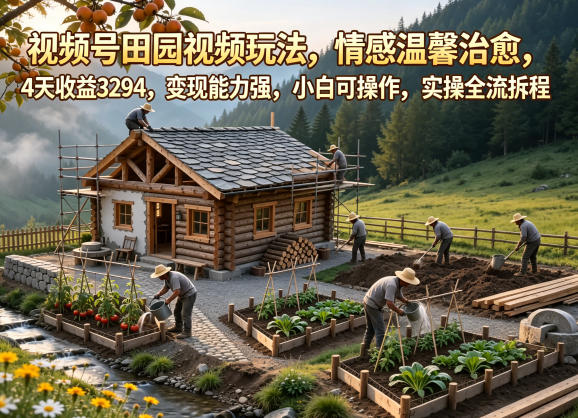 视频号田园视频玩法，情感温馨治愈，4天收益3294，变现能力强，小白可操作，实操全流程拆解-代码㊙️阁