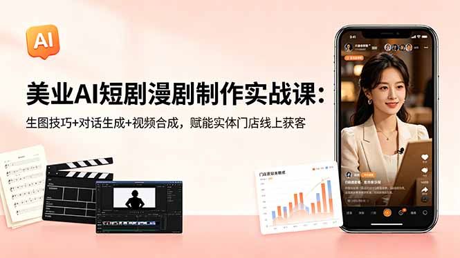 美业AI短剧漫剧制作实战课：生图技巧+对话生成+视频合成，赋能实体门店线上获客-代码㊙️阁