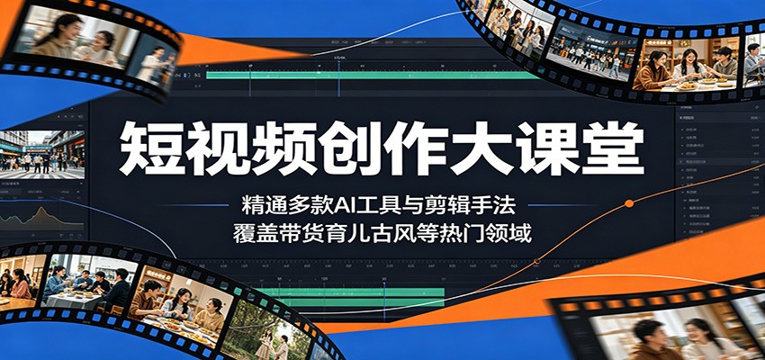 短视频创作大课堂：精通多款AI工具与剪辑手法，覆盖带货、育儿、古风等热门领域-代码㊙️阁