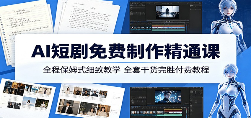 AI短剧免费制作精通课：全程保姆式细致教学，全套干货完胜付费教程-代码㊙️阁
