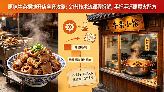 原味牛杂摆摊开店全套攻略：21节技术流课程拆解，手把手还原爆火配方-代码㊙️阁