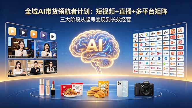 全域AI带货领航者计划：短视频+直播+多平台矩阵，三大阶段从起号变现到长效经营-代码㊙️阁