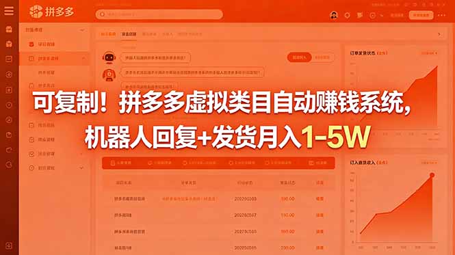 可复制！拼多多虚拟类目自动赚钱系统，机器人回复+发货月入 1-5W-代码㊙️阁